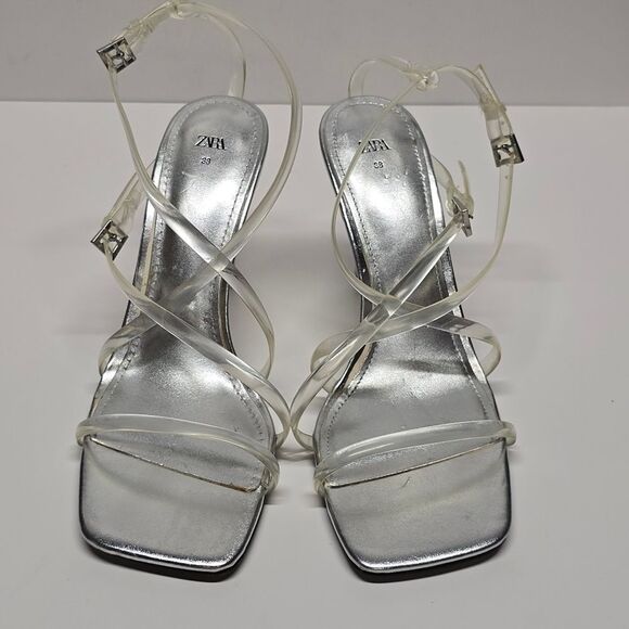 Zara Clear Invisible Vinyl Straps High Heel Strappy Sandals Women's 7.5 - Picture 4 of 10